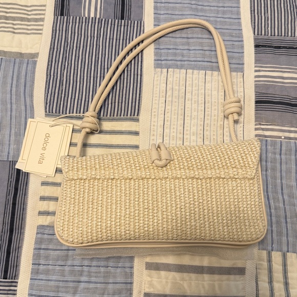 NWT Dolce Vita Beige Woven Clutch with Gold Accent
